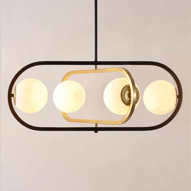 SAFAVIEH Lighting Enkeleda 4 Light 27" Pendant - 30" x 27" x 21-51" - withD/H - Black/Brass Gold - 30Wx27Dx51H