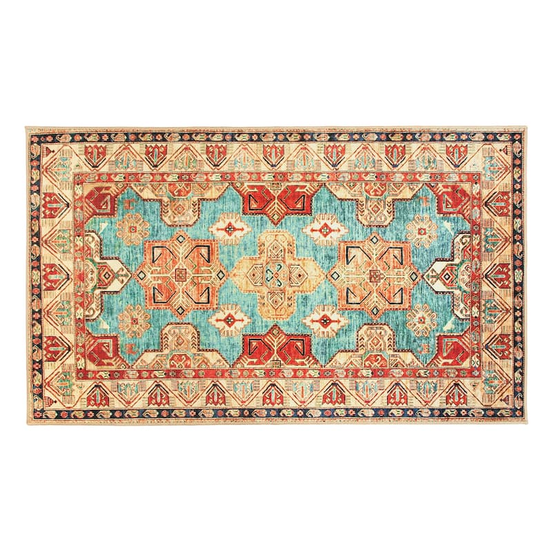 My Magic Carpet Turquoise Machine Washable Area Rug
