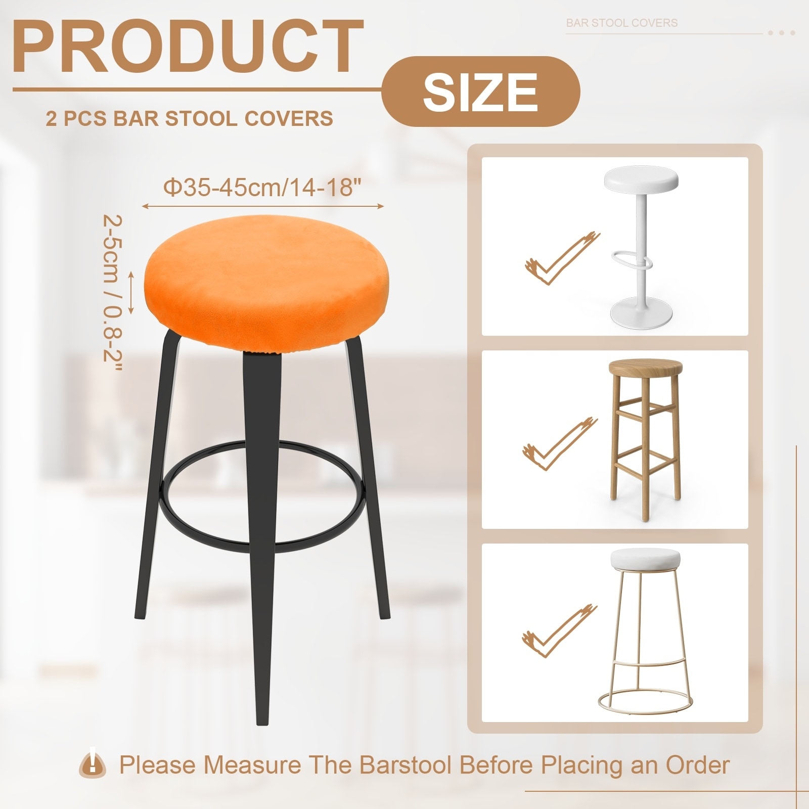 Velvet Bar Stool Covers, Round Bar Stool Cover with Elastic Band Stretch Chair Seat Cover Washable Slipcovers