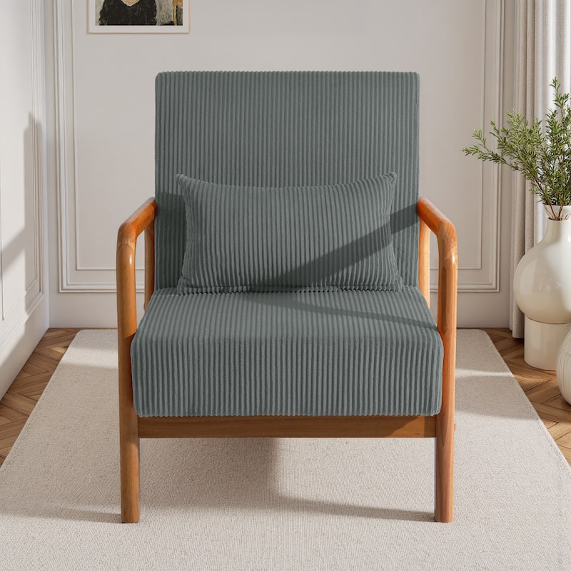 Uixe Mid Century Solid Wood Upholstered Corduroy Accent Chair