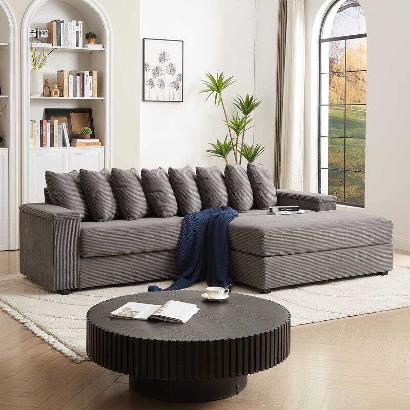 GDFStudio - Peregrine L-Shaped Corduroy Sectional Sofa with Pillows and Armrest Storage