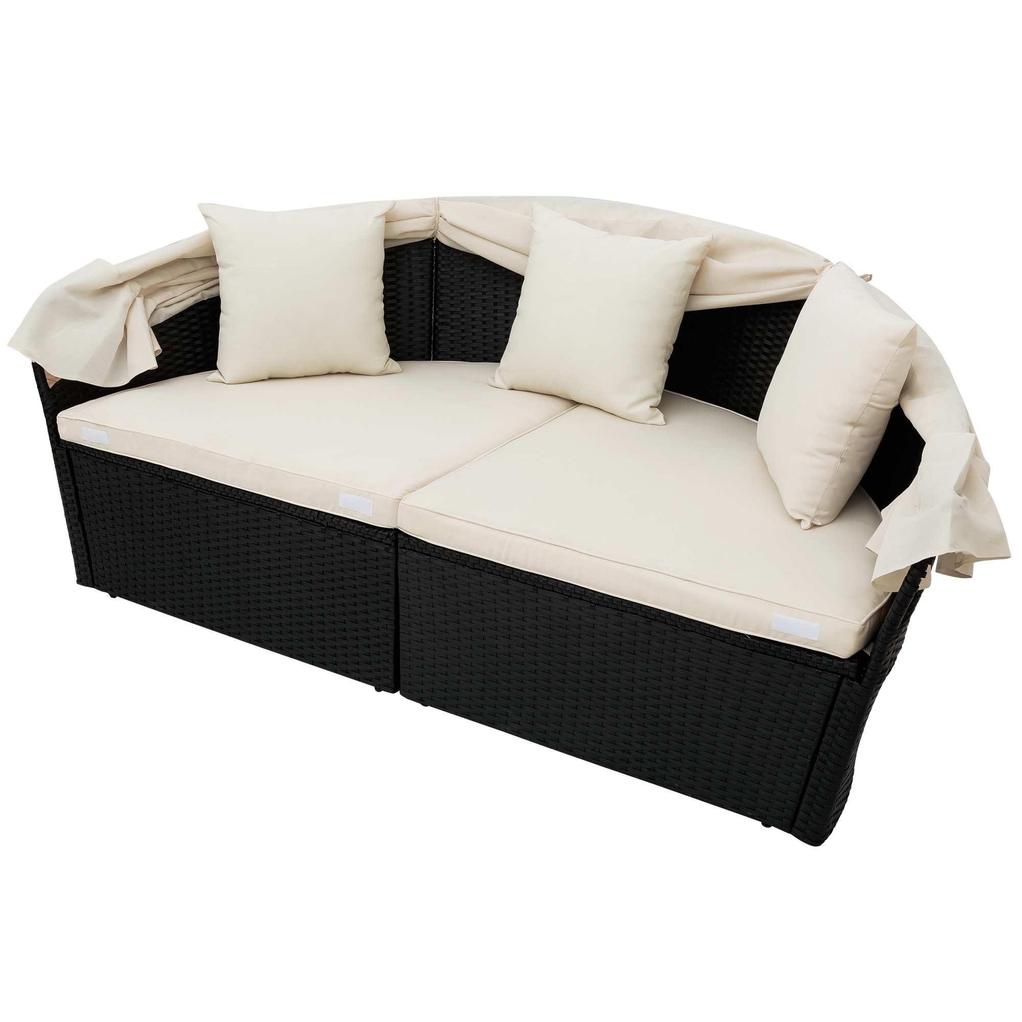 Clihome Outdoor black Wicker Furniture Clamshell Seating Bed