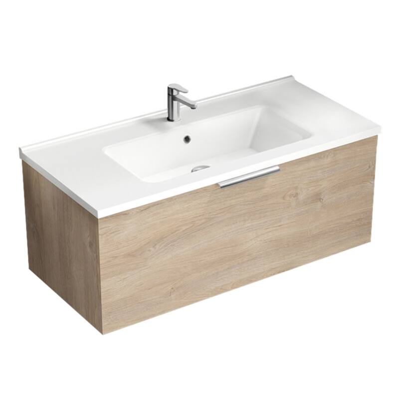 Nameeks Bodrum-3918-W Bodrum 40" Wall Mounted Single Basin Vanity Set - Brown Oak / Chrome - Oak Finish