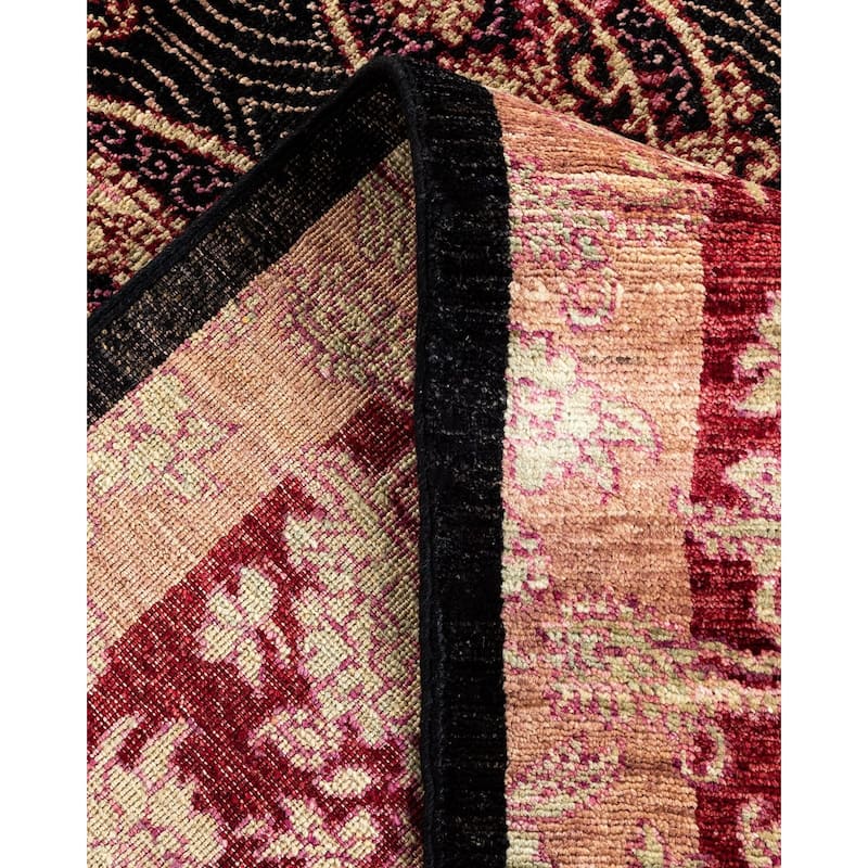 Overton Hand Knotted Wool Vintage Inspired Modern Contemporary Suzani Black Area Rug - 4' 7" x 6' 2"