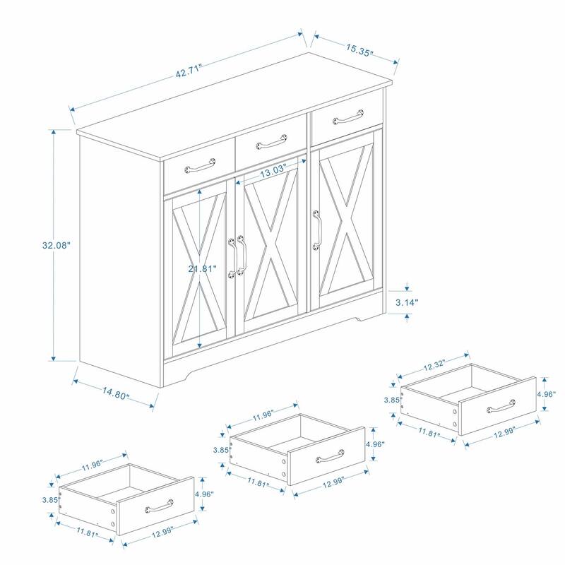 Farmhouse Buffet Cabinet Storage Sideboard with 3 Drawers and 3 Doors