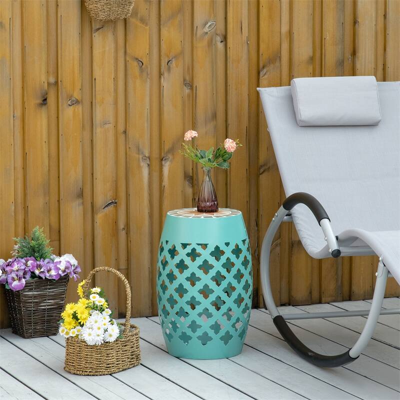 12" Patio Round Side Table, Outdoor Footstool, Accent Side Table