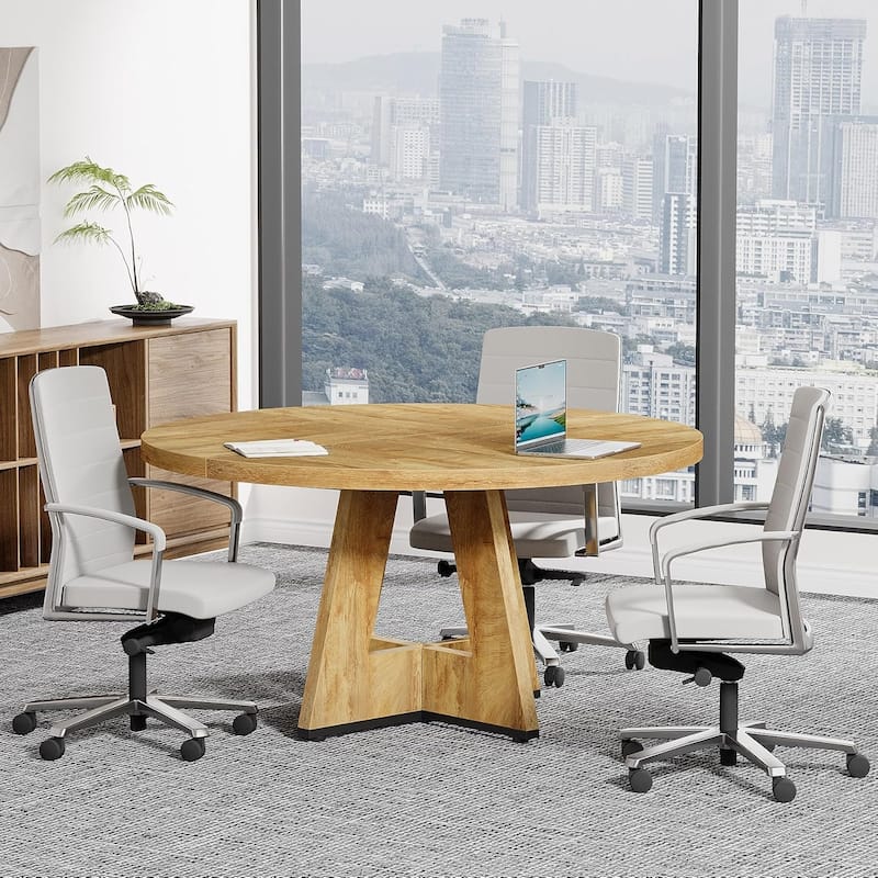47-Inch Round Conference Table for 4-6 People Wooden Meeting Room Table