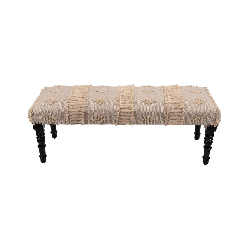 47" Blue and Cream Over Tufted Rectangular Bench