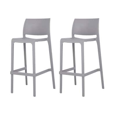 HomeRoots Set of Two 30" Gray Heavy Duty Plastic Low Back Outdoor Bar Height Chairs