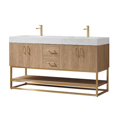 Alistair 60 Double Vanity with White Grain Stone Top without Mirror