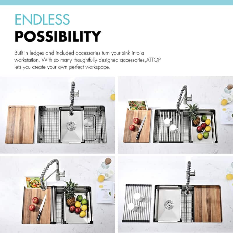 32 Inch Stainless Steel Single Bowl Undermount Double Ledges Workstation Kitchen Sink With Sliding Accessories