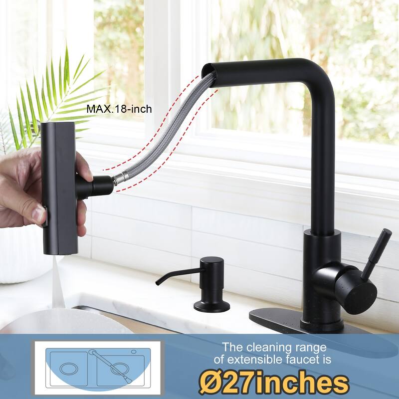 WOWOW Single Handle Waterfall Pull Down Sprayer Kitchen Faucet