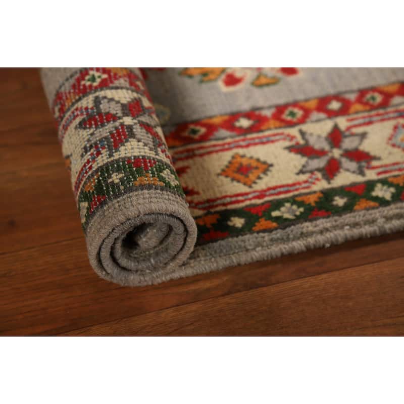 Geometric Kazak Oriental Foyer Rug Hand-Knotted Wool Carpet - 2'0"x 3'0"