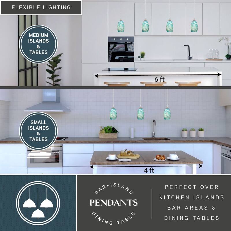 Milano Satin Nickel Blue and Green Glass Mini Pendant Ceiling Light - 4.75-in W x 9.75-in H x 4.75-in D