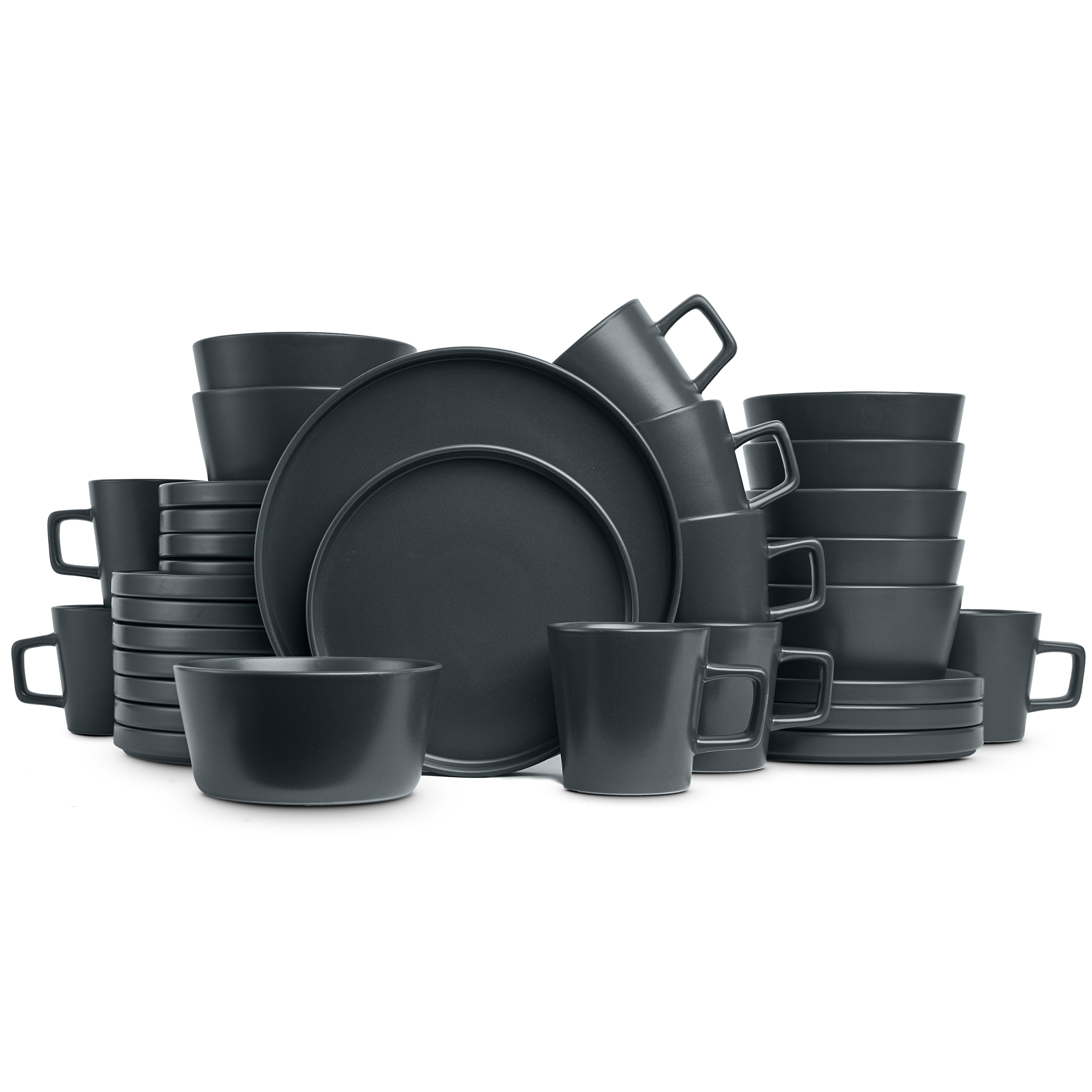 Stone Lain Coupe Dinnerware Set - Service for 4 - Black Matte - 16 Piece Stoneware