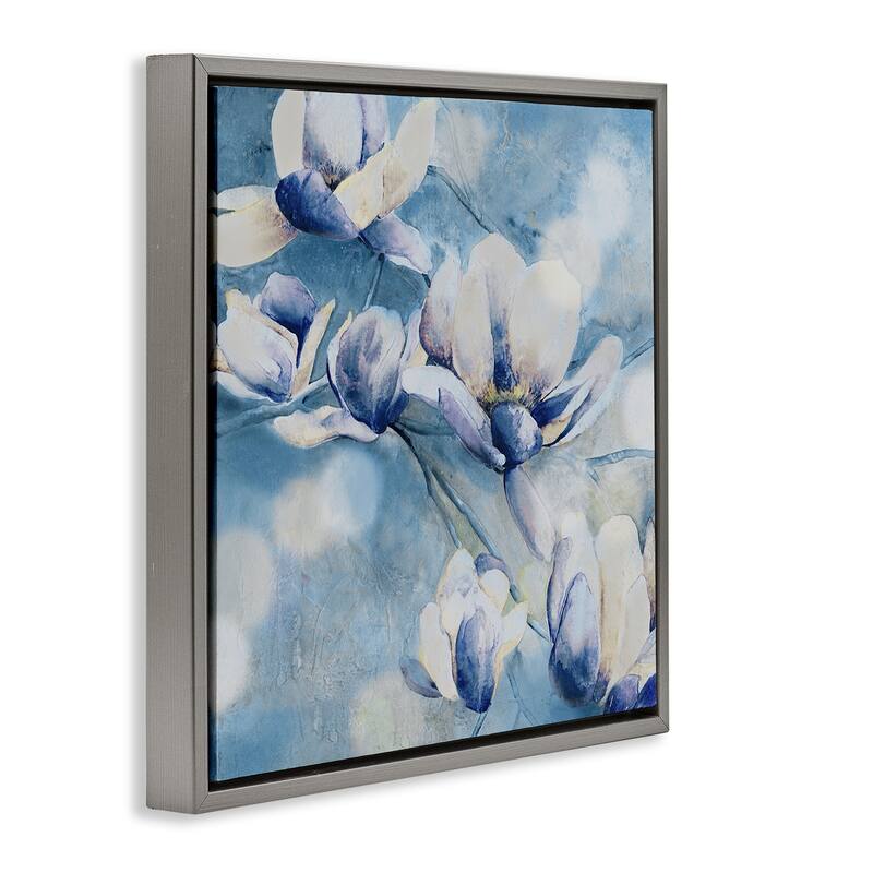 Stupell Blue Flowers & Bokeh Framed Floater Canvas Wall Art Design By Carol Robinson