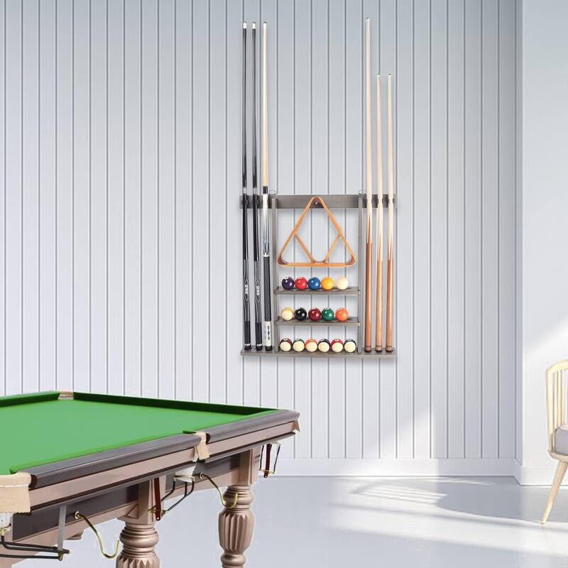 GSE™ 6-Pool Cue Wall Mounting Billiard Cue Rack, Hanging Wall Mounted Pool Cue Stick Holder