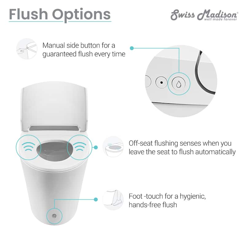 Poitiers Smart Tankless Elongated Toilet, Touchless Vortex Dual-Flush 1.1/1.6 Gpf - 27.16" x 16.14" 18.54"