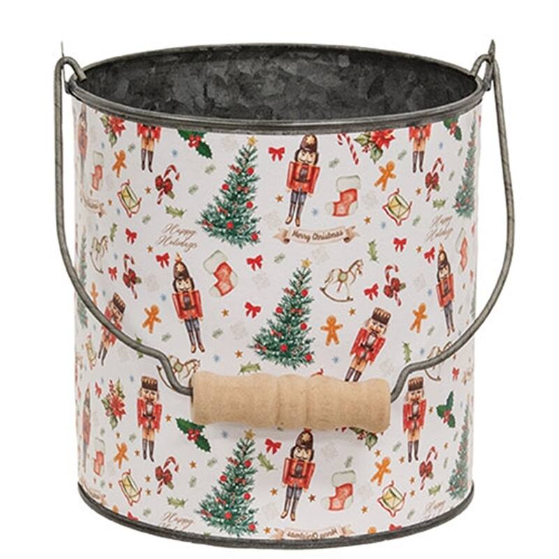 2/Set Nutcrackers on Parade Metal Buckets for Christmas Decor