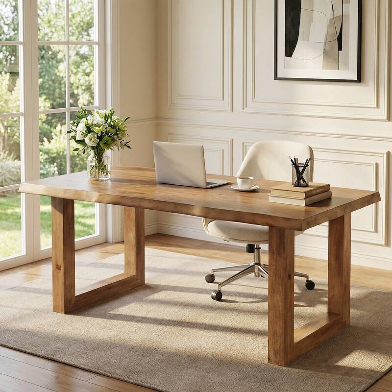 63" Pine Wood Large Farmhouse Executive Desk - Brown