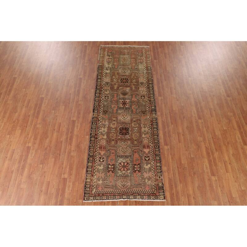 Animals Tribal Meshkin Persian Vintage Runner Rug Handmade Wool Carpet - 3'9"x 10'9"