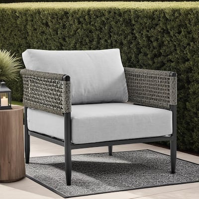 Alegria Black Aluminum and Rope Outdoor Chair with Gray Cushions