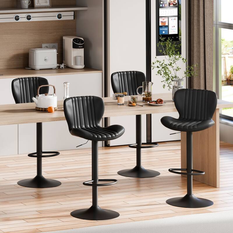 Scallop Swivel Bar Stool Set with Height-adjustable Seat - N/A - Set of 4 - Black