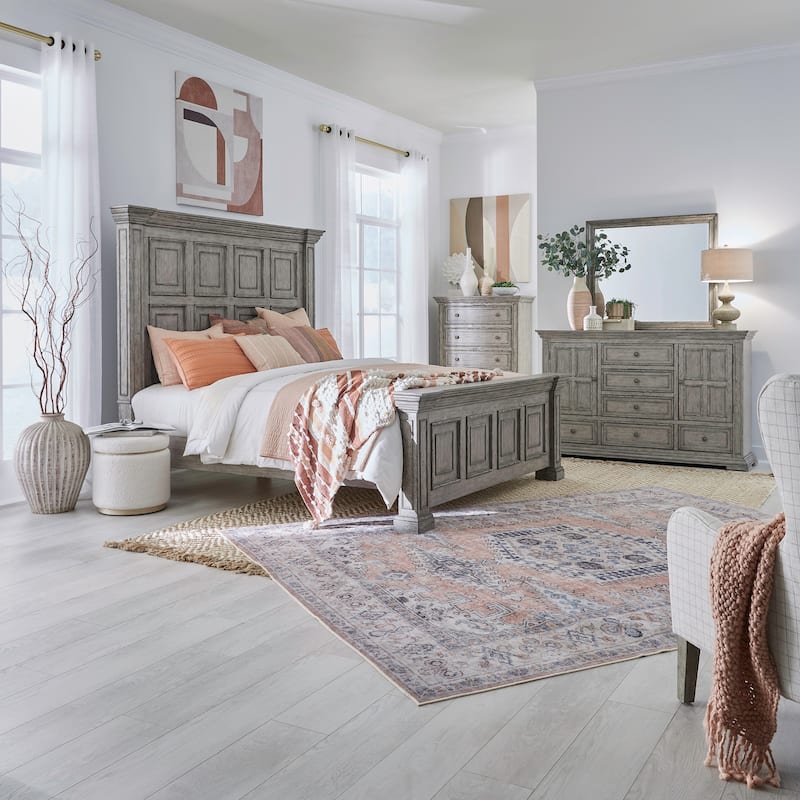 Liberty Furniture Big Valley Graystone Panel Bed, Dresser & Mirror, Chest - King or Queen