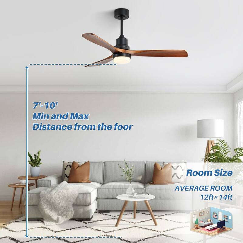 52" Farmhouse Style Wood Walnut Ceiling Fan With Lights and Remote Control, Dimmable LED Included
