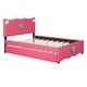 preview thumbnail 14 of 15, Full Size Upholstered Platform Bed with Trundle and Heart Shaped Decoration in Dark Pink