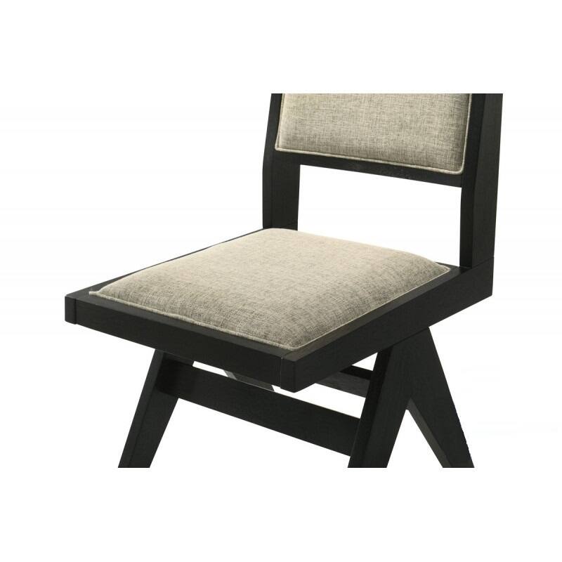 Contemporary Dining Chair Set of 2, Black Wood Upholstered Kitchen Side Chair