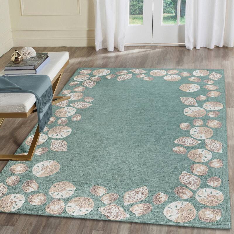 Liora Manne Capri Seashell Border Indoor/Outdoor Rug Aqua - 3'6" x 5'6'