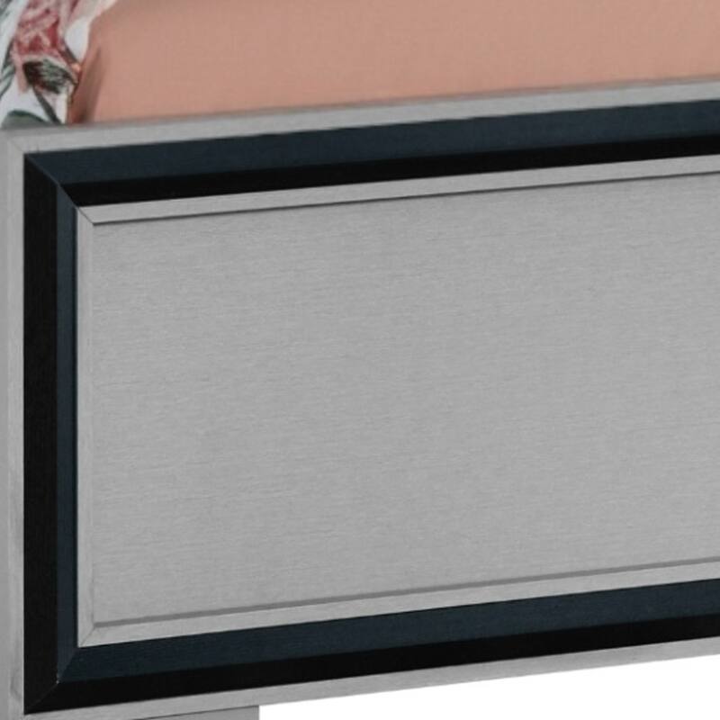 HomeRoots Gray Ribbed Texture Wood And Upholstery Queen Bed Frame