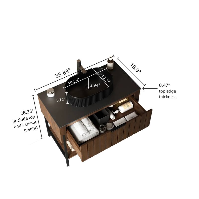 High Quality Bathroom Vanity Cabinets with Oval Basin Open Shelves
