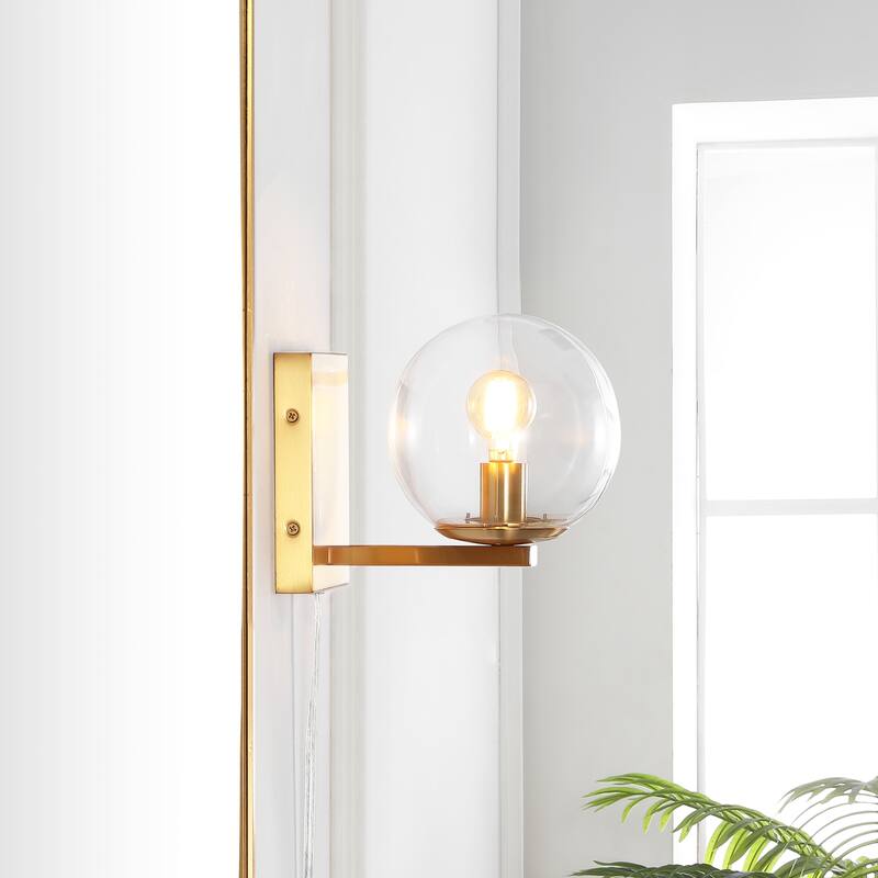 SAFAVIEH Lighting Muriel 6-inch Glass Orb Plug-In Wall Sconce with Bulbs (Set of 2) - 6 In. W x 8.4 In. D x 7.3 In. H