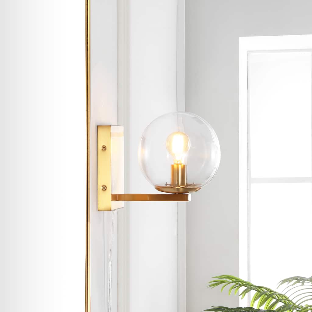 SAFAVIEH Lighting Muriel 6-inch Glass Orb Plug-In Wall Sconce with Bulbs (Set of 2) - 6 In. W x 8.4 In. D x 7.3 In. H