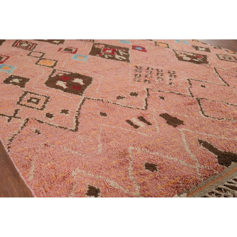 Plush Pink Moroccan Area Rug Hand-Knotted Tribal Wool Carpet - 7'11" x 10'8"