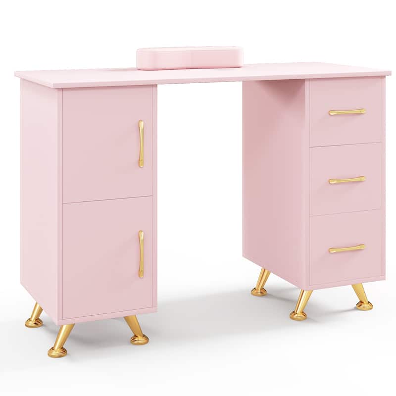 Costway Wooden Nail Desk Station with Removable Wrist Rest Metal Legs - See Details