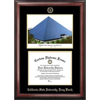 Cal State Long Beach 11w x 8.5h Gold Embossed Diploma Frame with Campus Images Lithograph