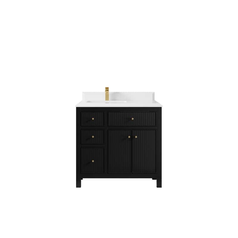 Willow Collections 36 in W x 22 in D Sonoma Left Offset Free Standing Reeded Bathroom Vanity with Countertop - 1.5" White Quartz - Black