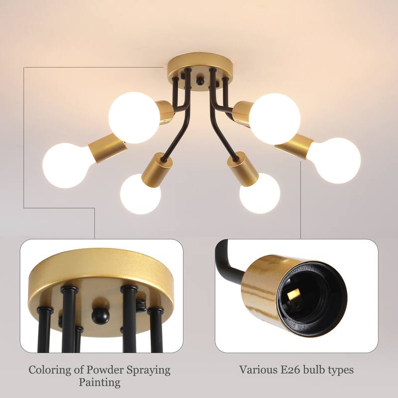 6-Light Semi Flush Mount Light Chandelier for Kitchen Hallway Entryway