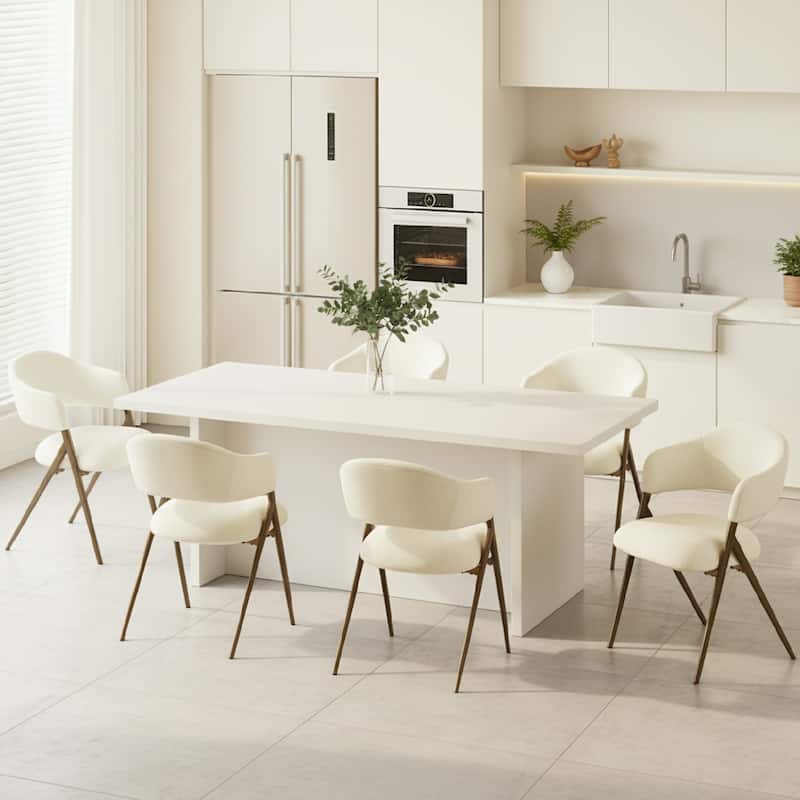 Modern Reclining Dining Chairs, 135° Back & 18.9" Wide Seat with Thick Cushion - Set of 6 - Beige