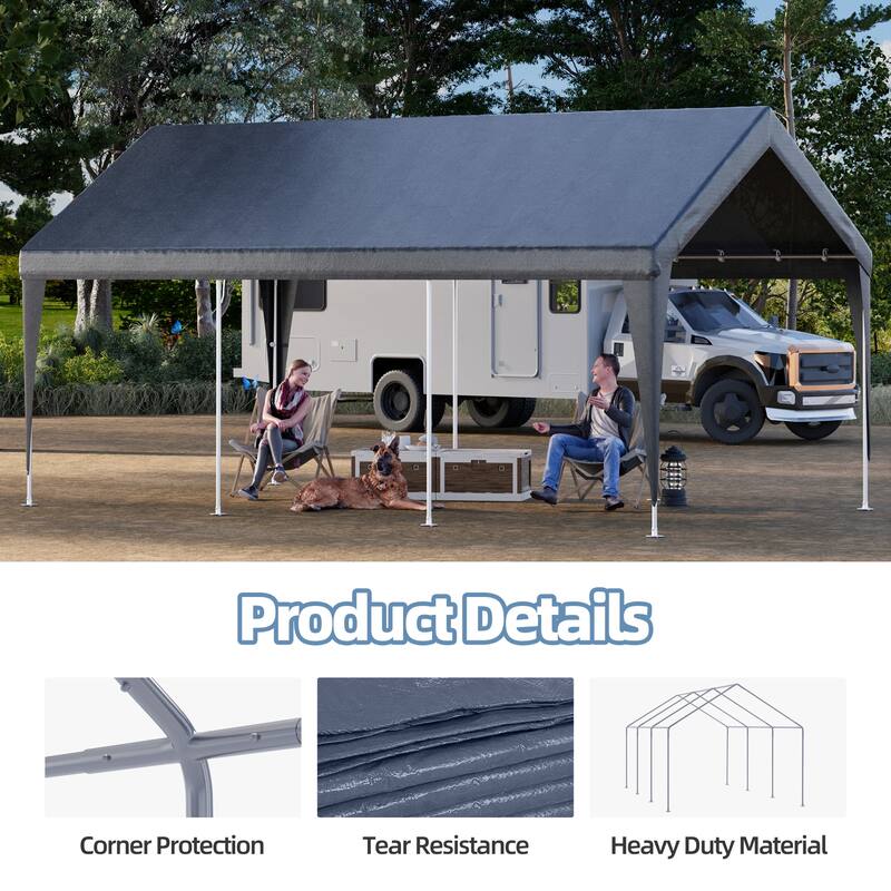 Heavy Duty Carport, All-Weather Waterproof Shelter with Steel Frame for Cars, Boats & Equipment