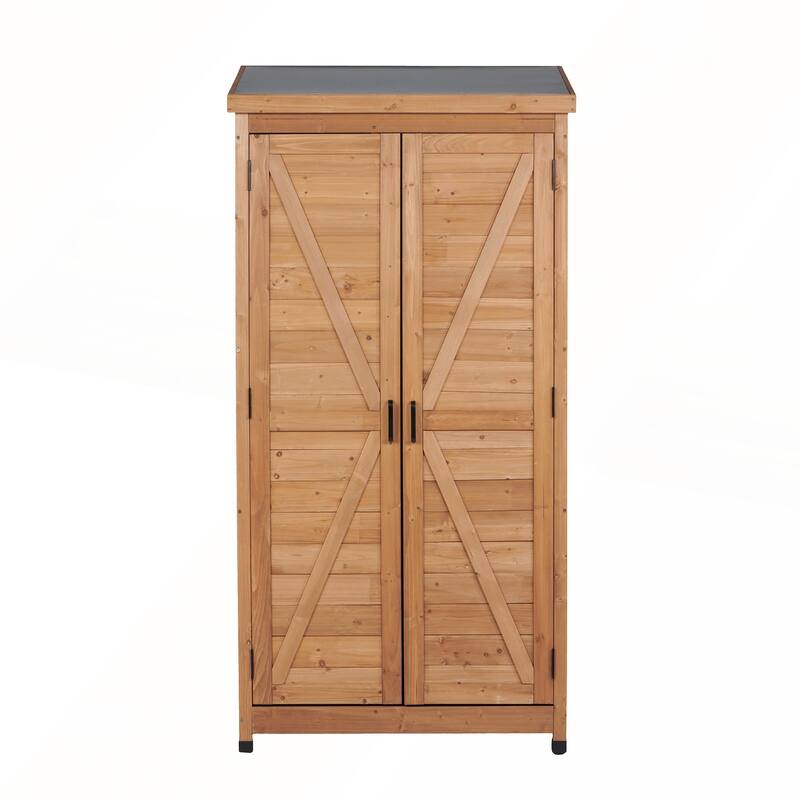 Outdoor Wooden Storage Shed with Metal Top