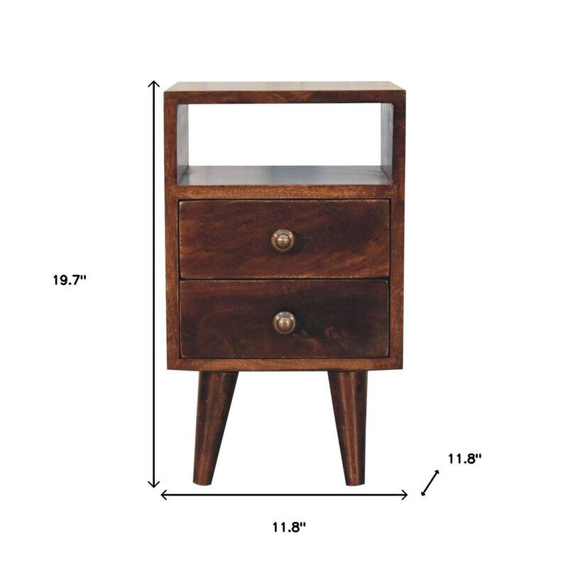 HomeRoots 20" Walnut Solid Wood Square Two Drawer Nightstand