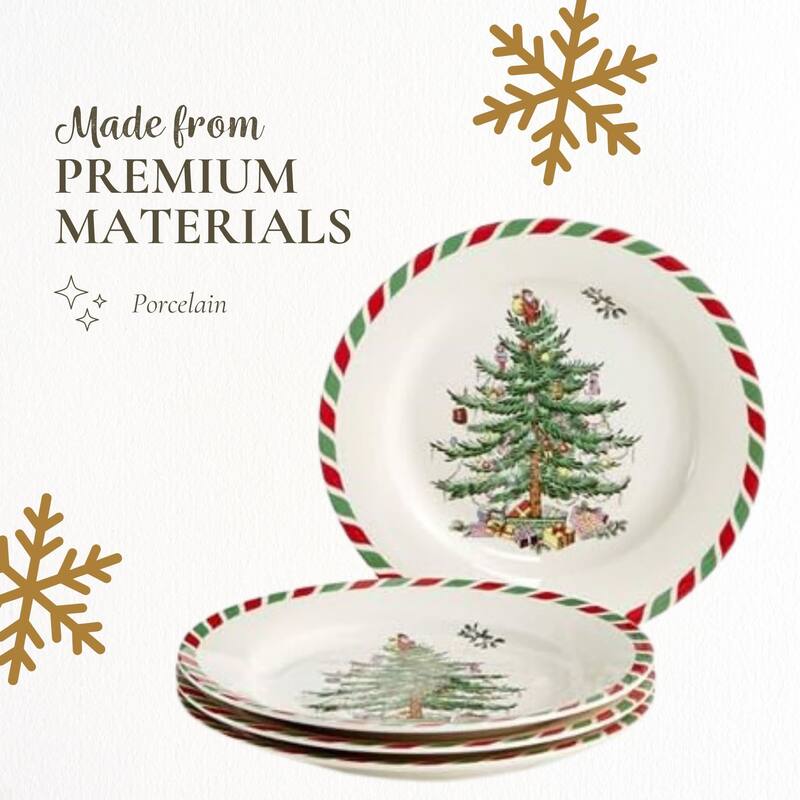 Spode Set of 4 Christmas Tree Candy Cane Dessert Plates - 8" D