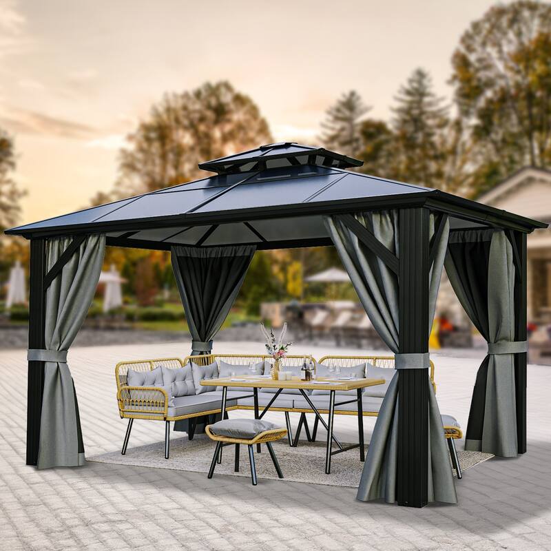 Outdoor Aluminum Canopy Gazebo - Grey - 12*14 Ft
