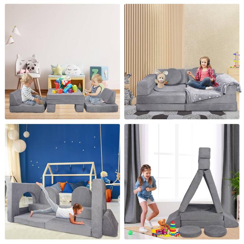 Kids Couch, 12PCS Toddler Couch with Blanket for Bedroom Playroom, Multifunctional Nugget Couch Kids Play Couch Sofa