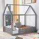 preview thumbnail 45 of 60, Kids Wood Bed, House Bed Frame with Fence-Shaped Guardrails for Teens Girls Boys, Slats are not Included
