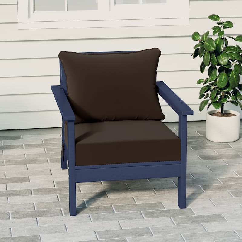 Birchwood All Weather HDPE Outdoor Patio Deep Seating Navy Blue Club Chair With Cushions (1-Piece) - Navy Blue/Brown